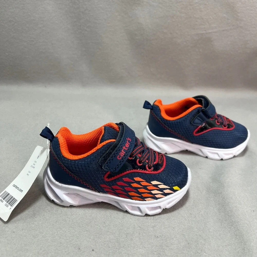 Carter's Atlas Sneakers Light Up Navy Orange Athletic Sporty Colorful Toddler 5M